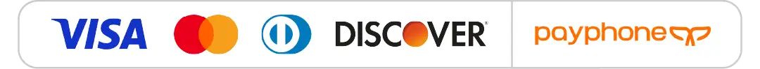 Aceptamos Visa, Mastercard, Diners Club, Discover y PayPhone